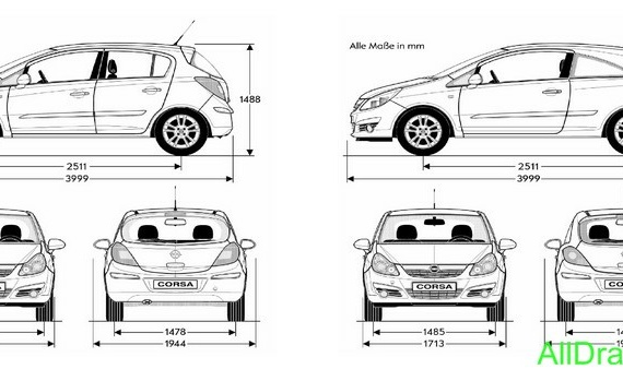 Opel Corsa D - drawings (figures) of the car